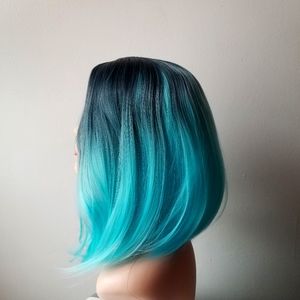 Short Straight Wig, Ombre Blue Bob Wig